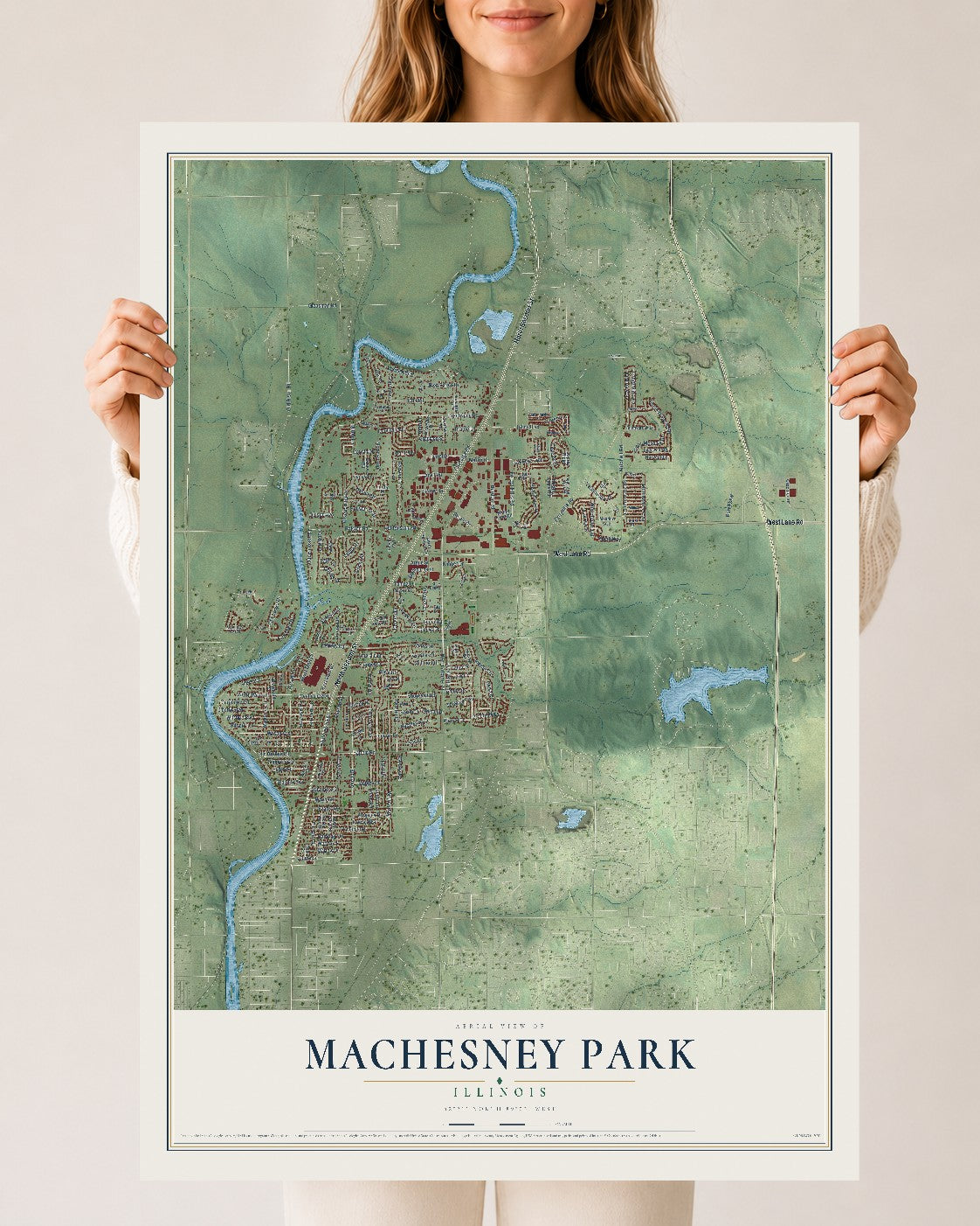 Map of Machesney Park, Illinois, 24 x 36 inch unframed archival matte print