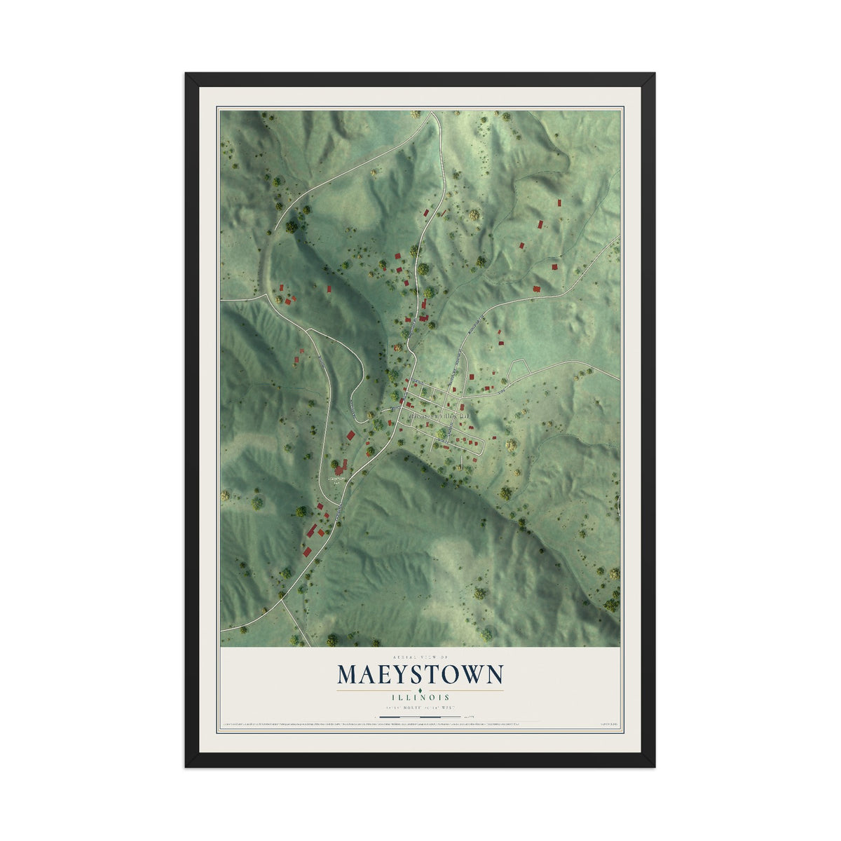 Map of Maeystown, Illinois, 12 x 18 inch print in a black wood frame
