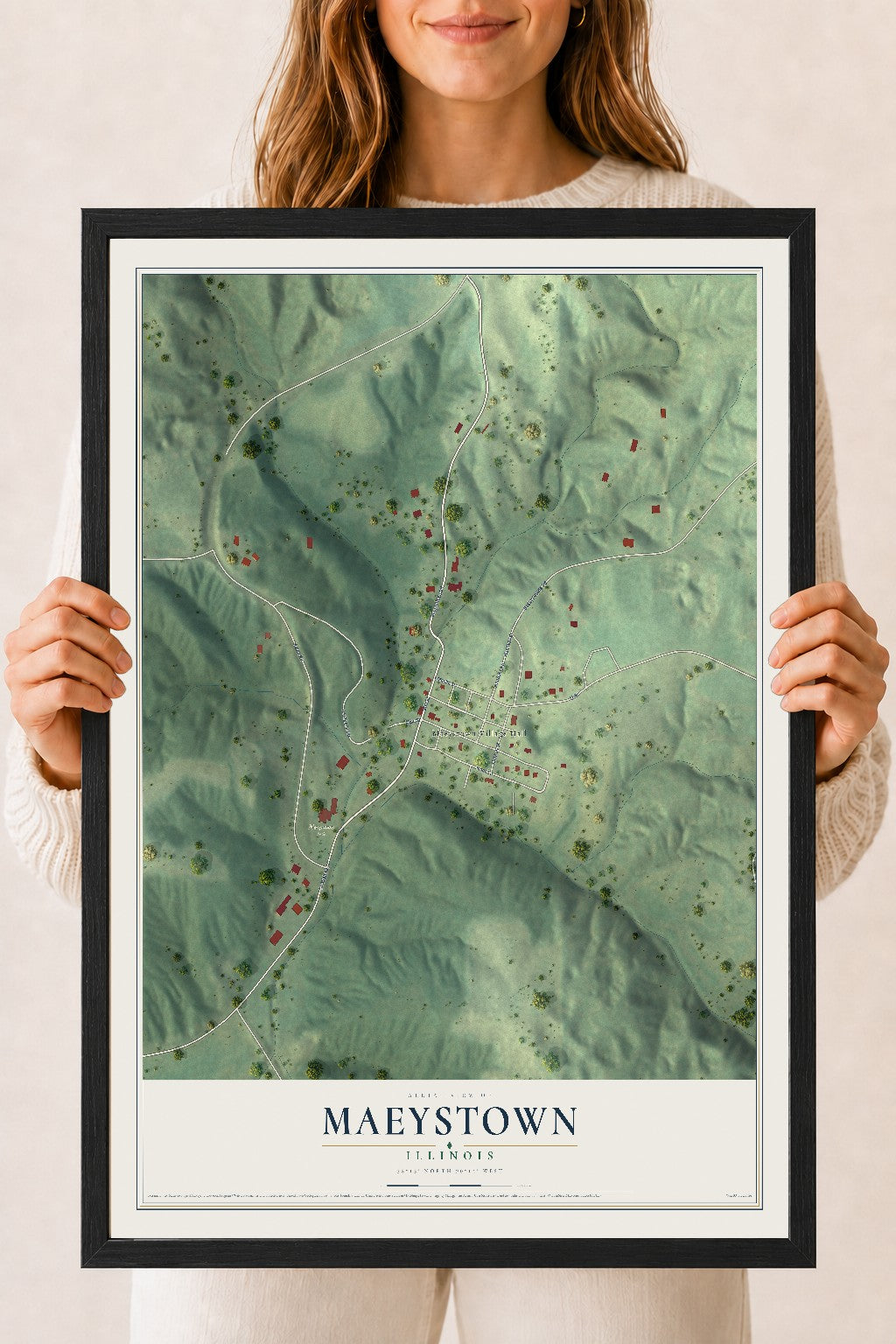Map of Maeystown, Illinois, 18 x 24 inch print in a black wood frame