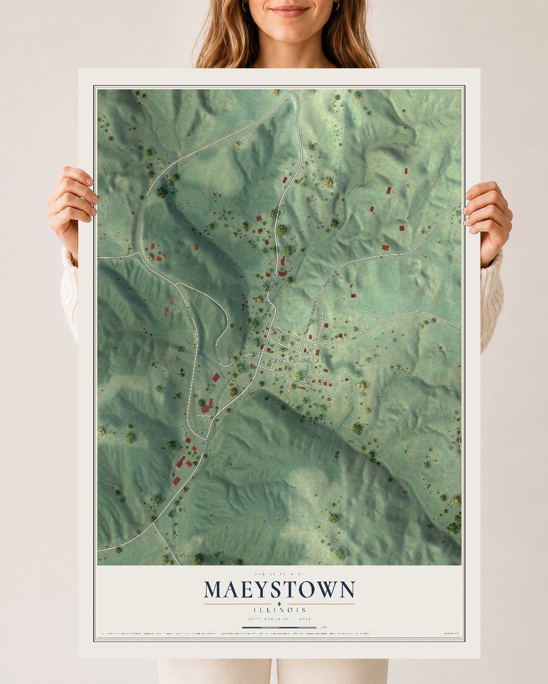 Map of Maeystown, Illinois, 24 x 36 inch unframed archival matte print