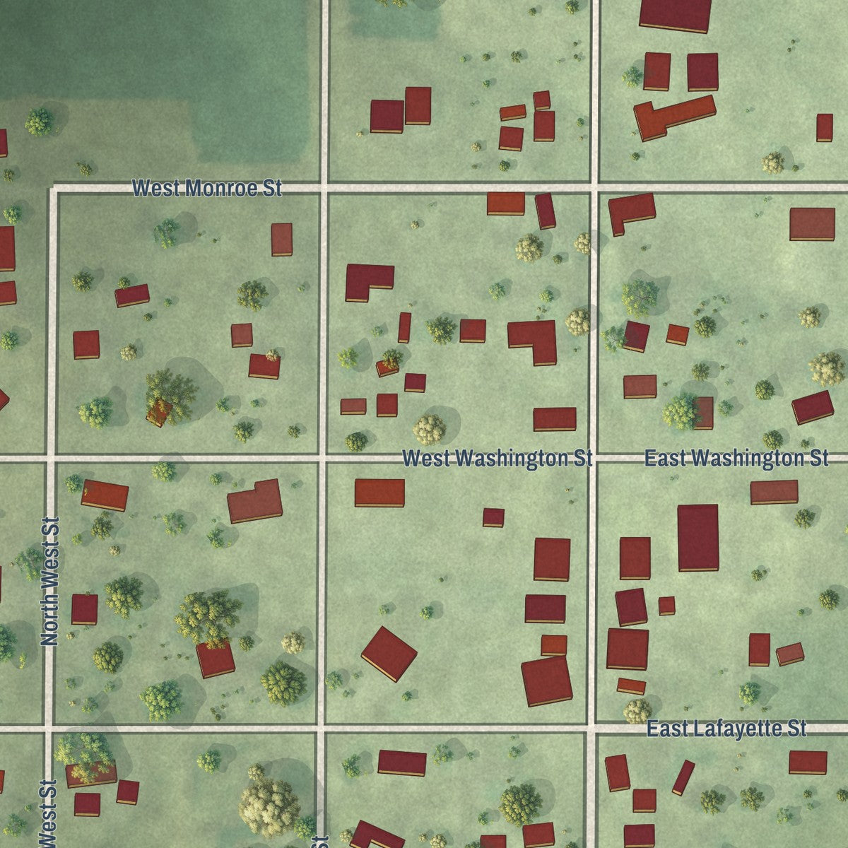 Close-up of the map of Magnolia, Illinois print showing street and building detail