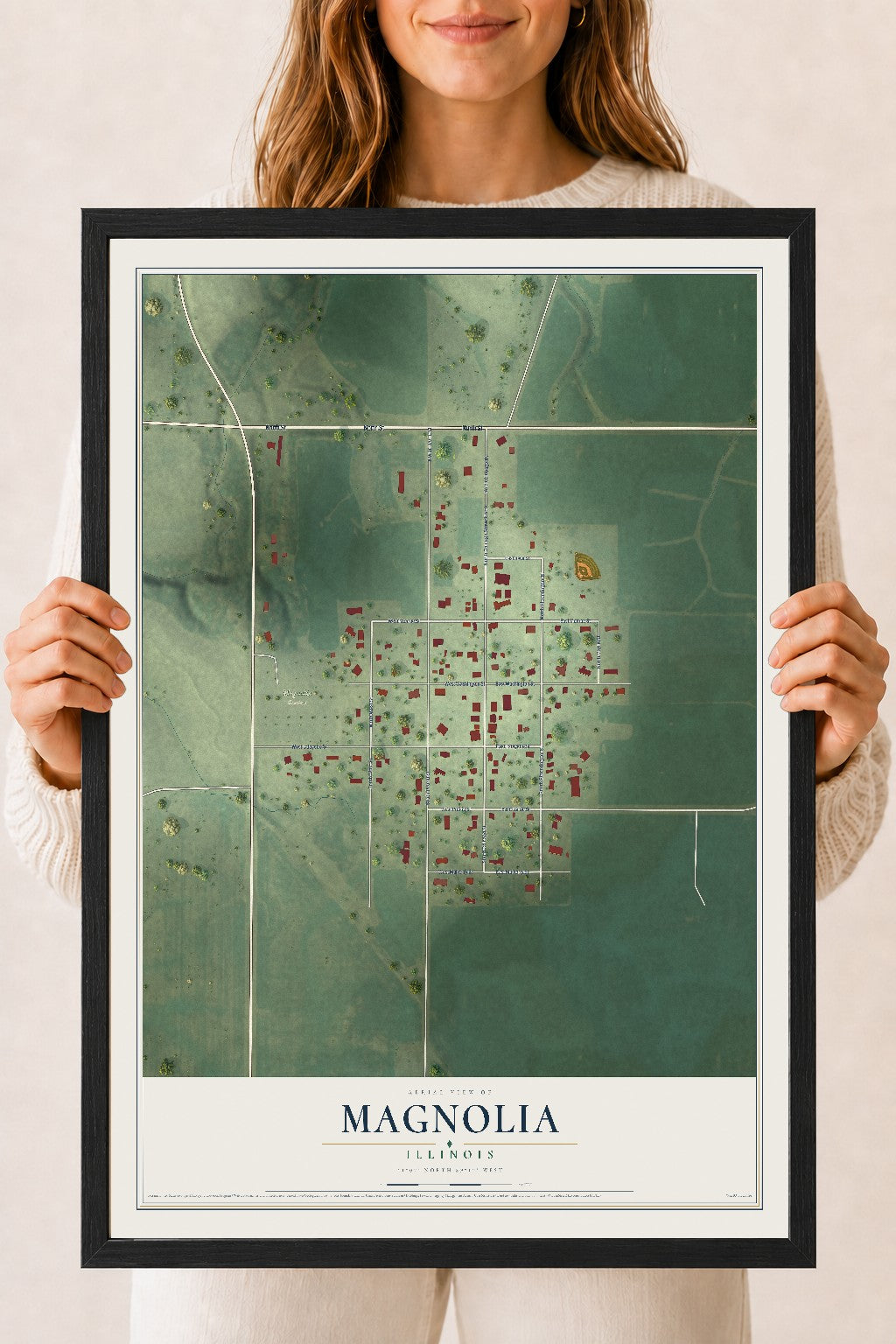 Map of Magnolia, Illinois, 18 x 24 inch print in a black wood frame