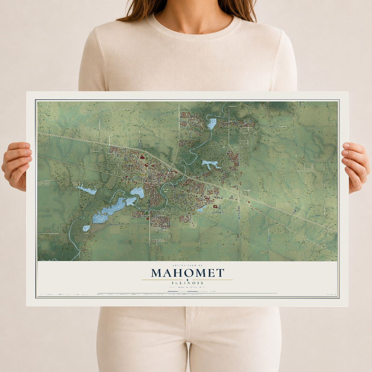 Map of Mahomet, Illinois, 12 x 18 inch unframed archival matte print