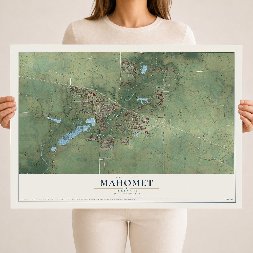 Map of Mahomet, Illinois, 18 x 24 inch unframed archival matte print