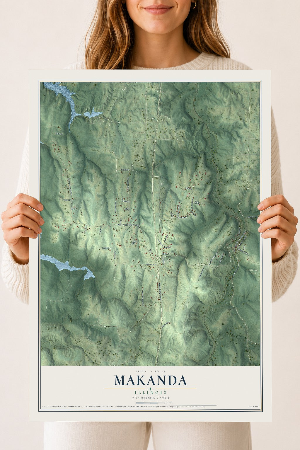 Map of Makanda, Illinois, 18 x 24 inch unframed archival matte print