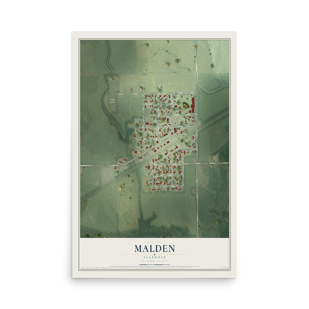 Map of Malden, Illinois, 12 x 18 inch unframed archival matte print