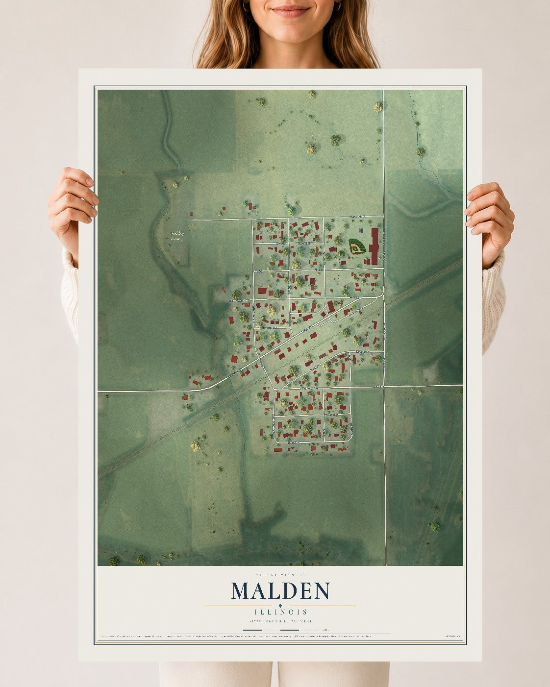 Map of Malden, Illinois, 24 x 36 inch unframed archival matte print