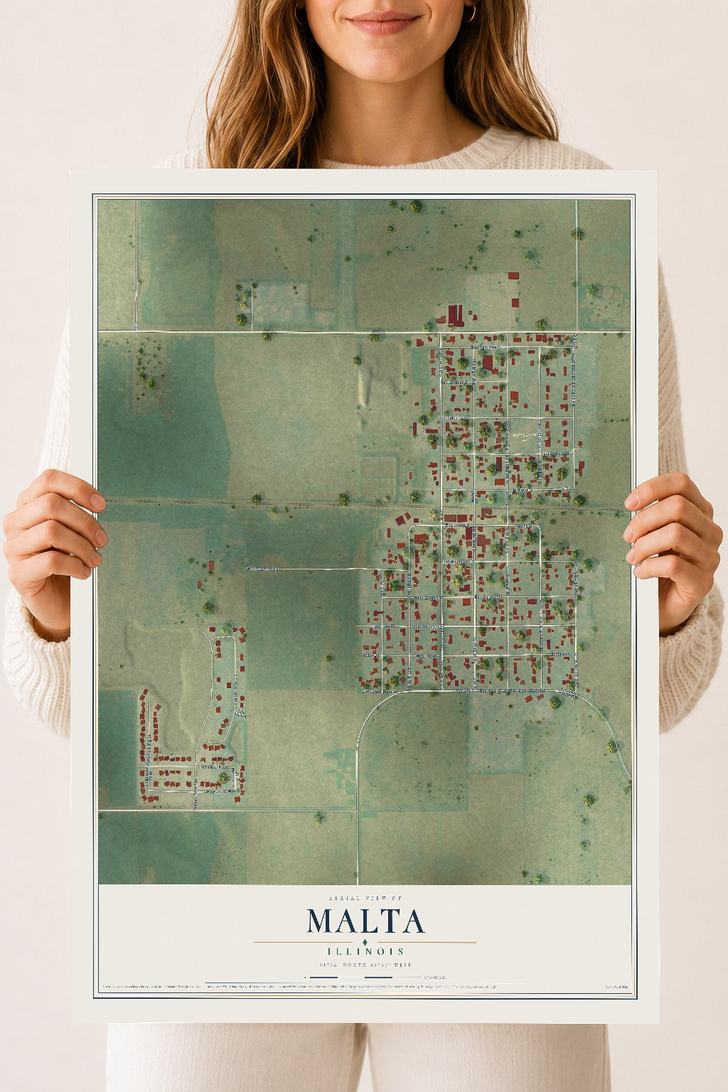 Map of Malta, Illinois, 18 x 24 inch unframed archival matte print