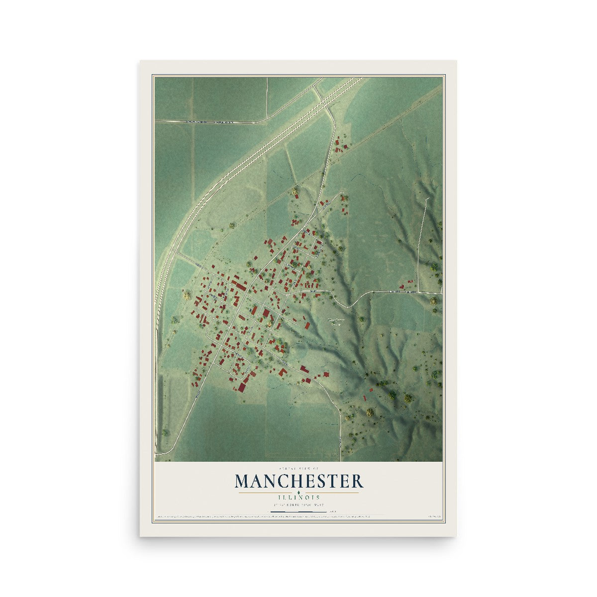 Map of Manchester, Illinois, 12 x 18 inch unframed archival matte print