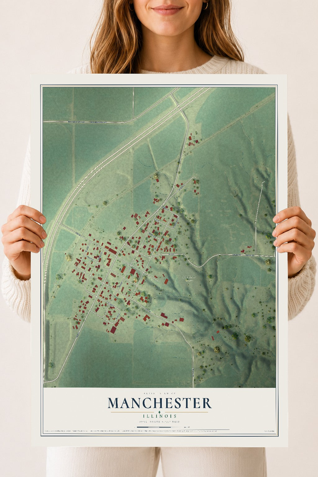 Map of Manchester, Illinois, 18 x 24 inch unframed archival matte print