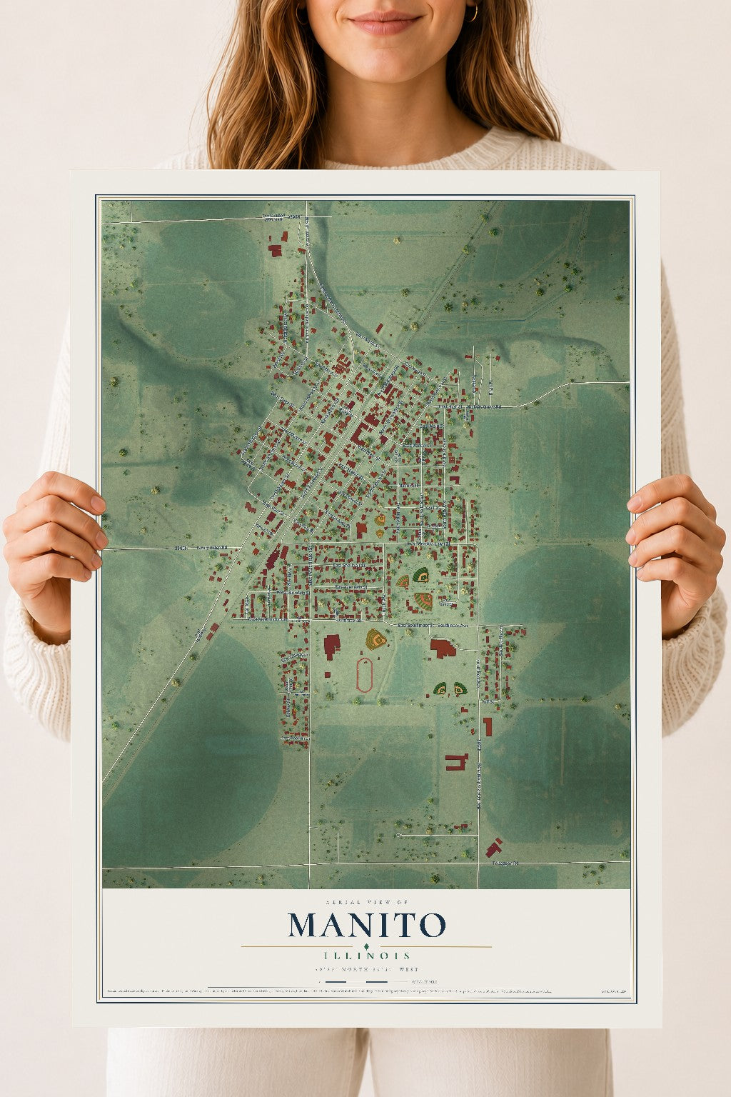 Map of Manito, Illinois, 18 x 24 inch unframed archival matte print