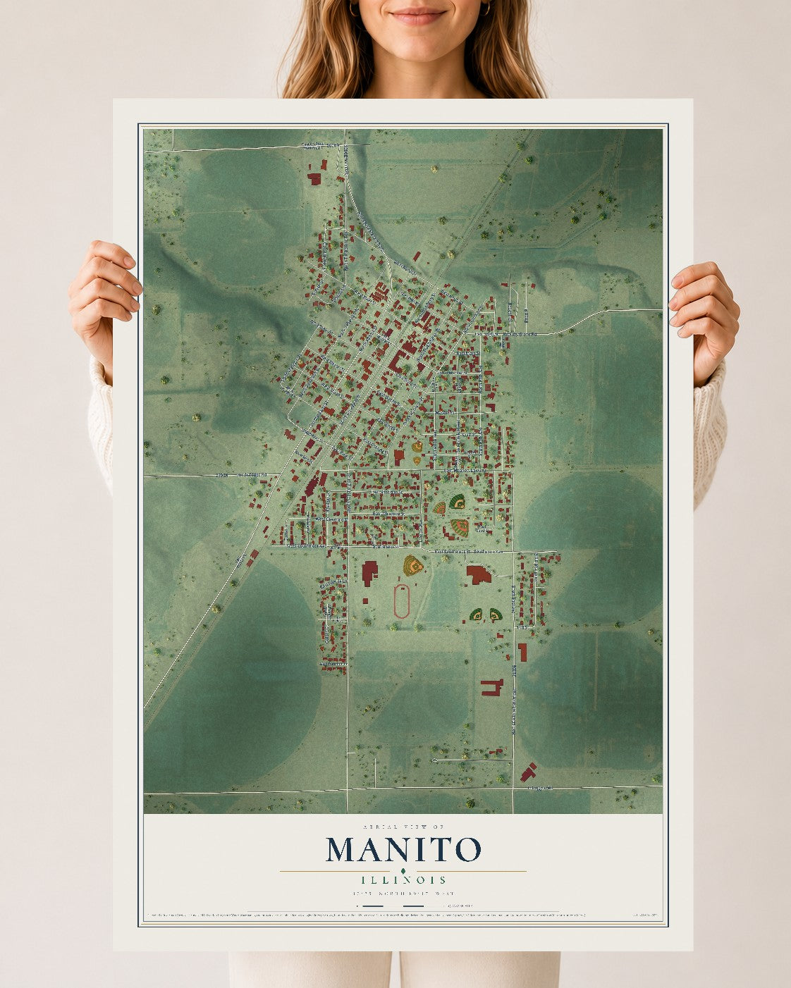 Map of Manito, Illinois, 24 x 36 inch unframed archival matte print
