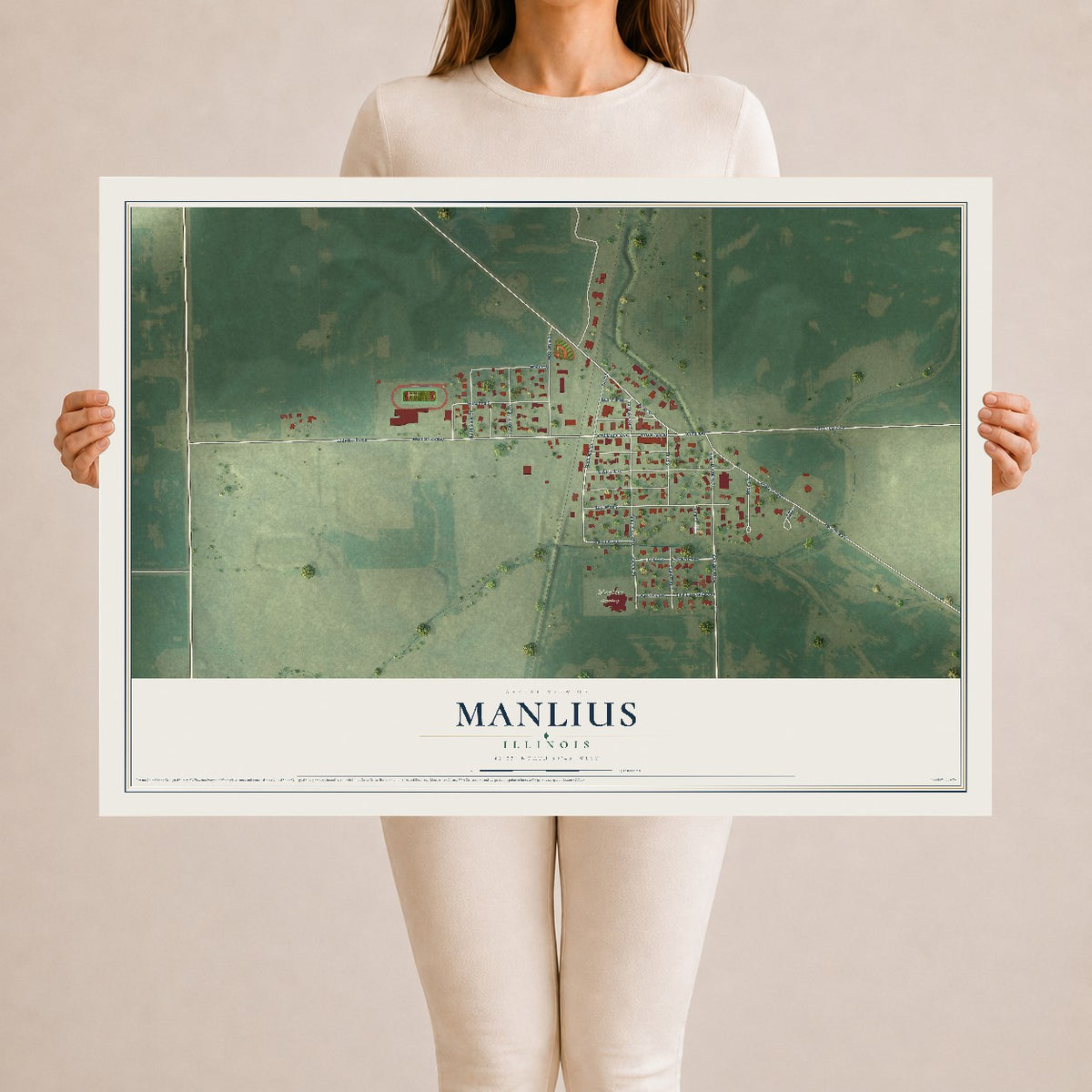 Map of Manlius, Illinois, 24 x 36 inch unframed archival matte print