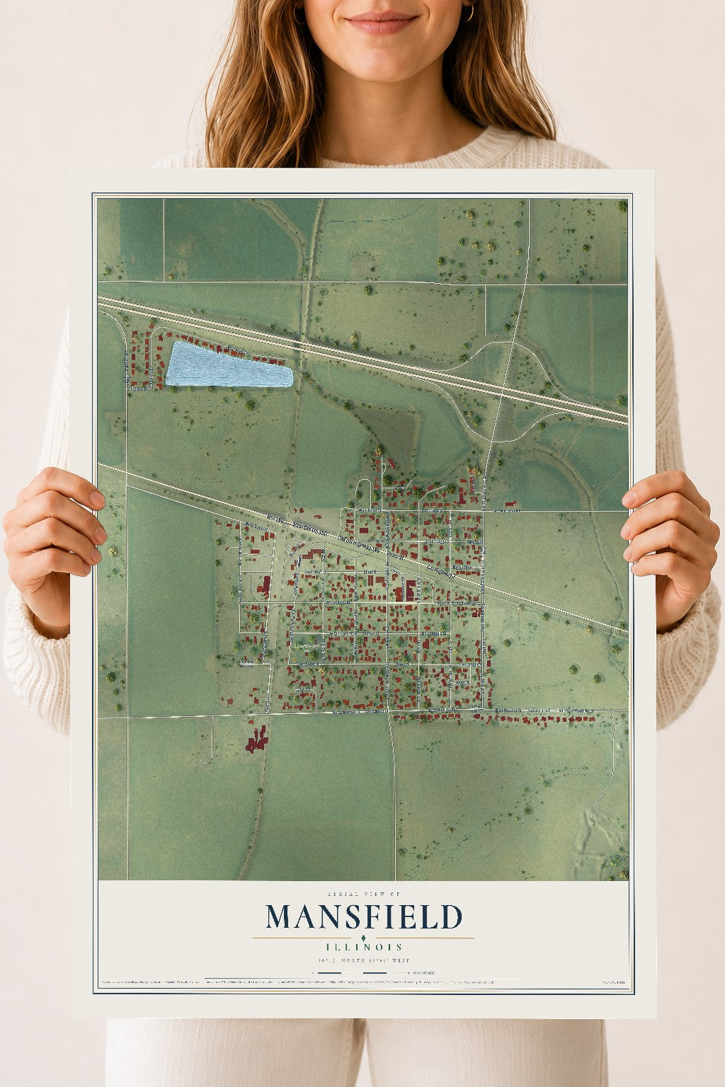 Map of Mansfield, Illinois, 18 x 24 inch unframed archival matte print
