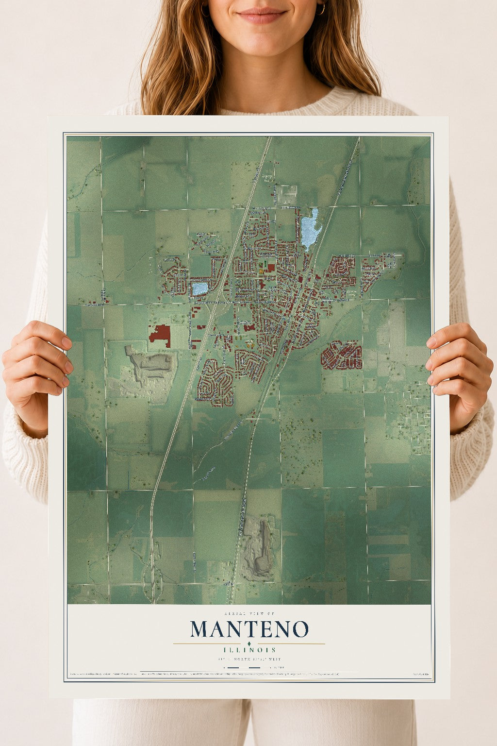 Map of Manteno, Illinois, 18 x 24 inch unframed archival matte print