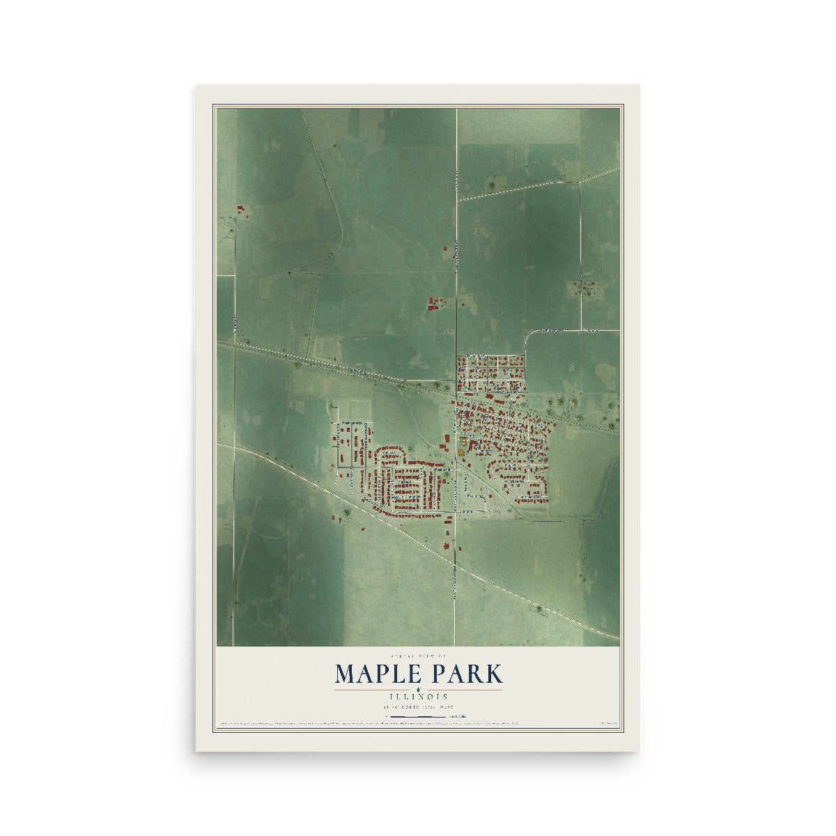 Map of Maple Park, Illinois, 12 x 18 inch unframed archival matte print