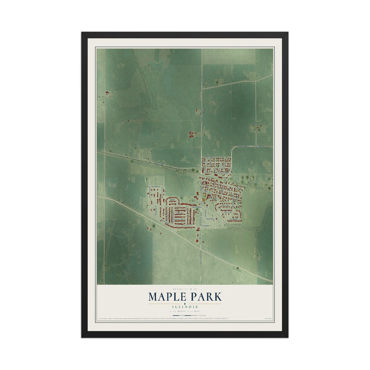 Map of Maple Park, Illinois, 12 x 18 inch print in a black wood frame
