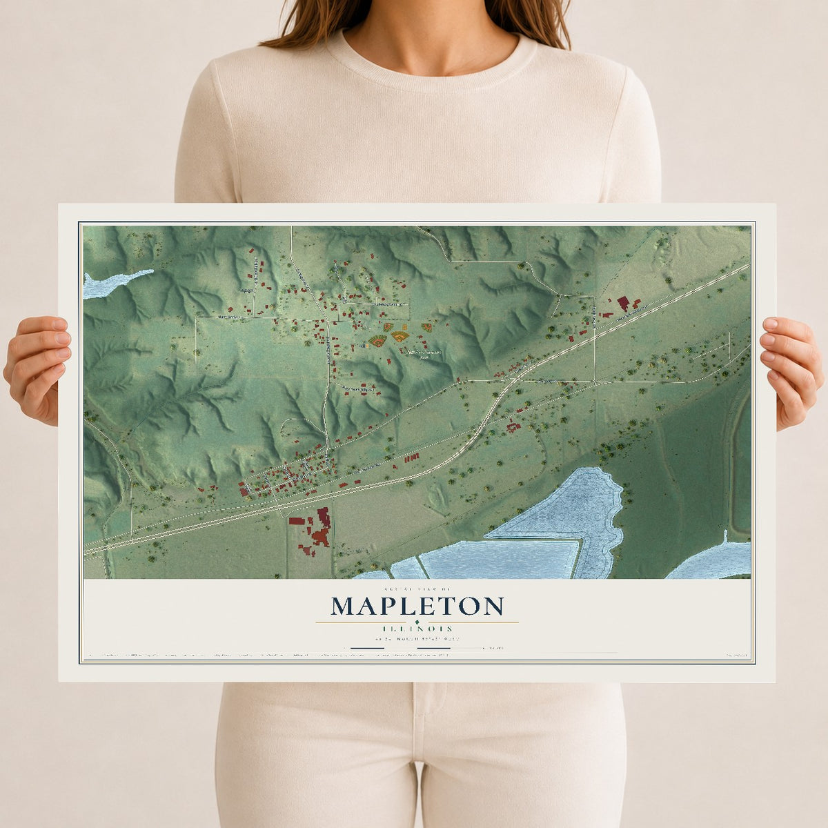 Map of Mapleton, Illinois, 12 x 18 inch unframed archival matte print