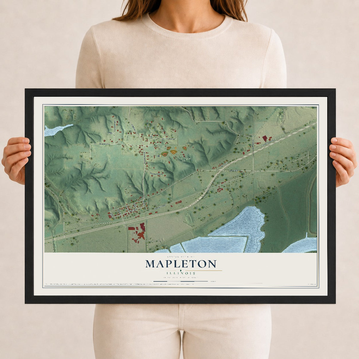 Map of Mapleton, Illinois, 12 x 18 inch print in a black wood frame