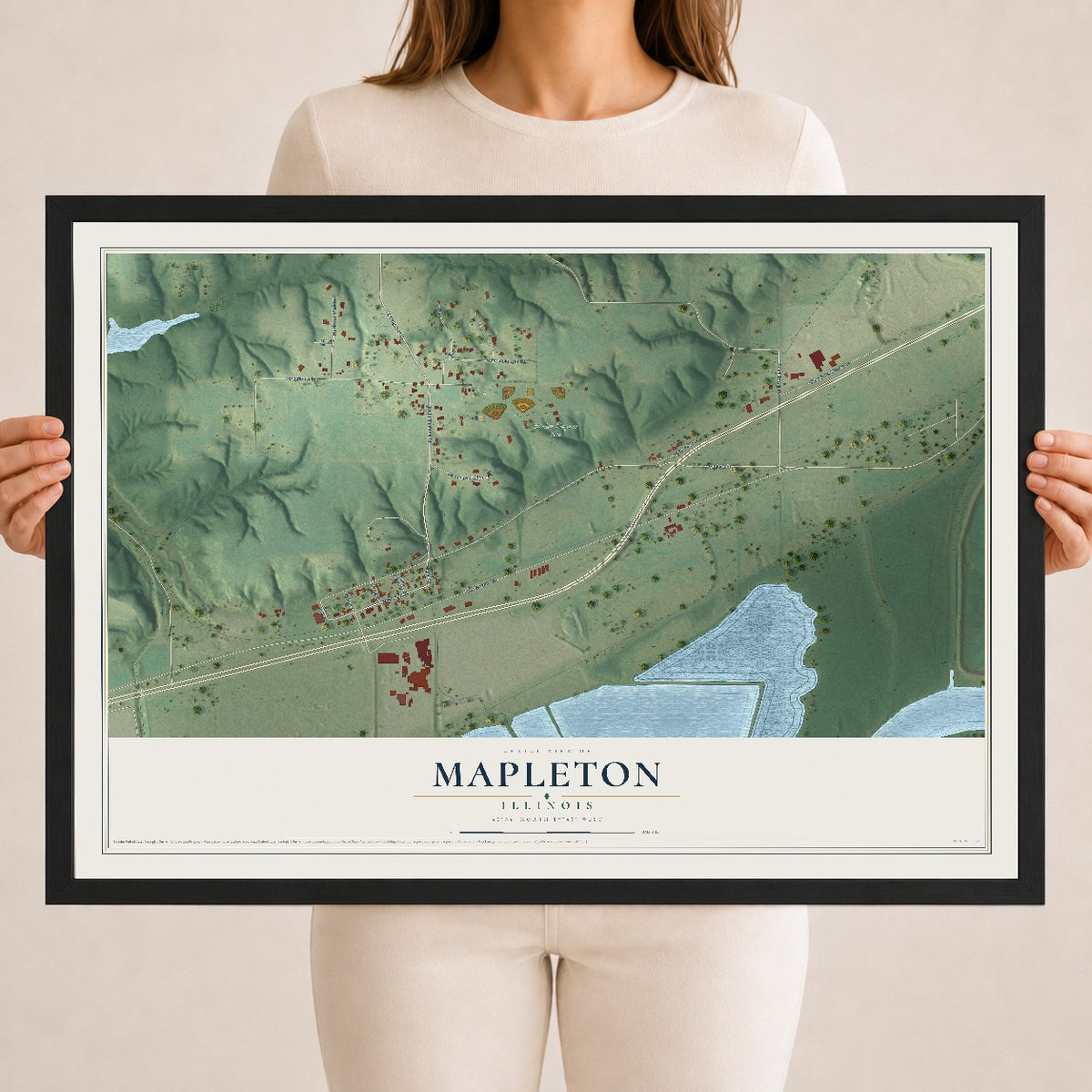Map of Mapleton, Illinois, 18 x 24 inch print in a black wood frame