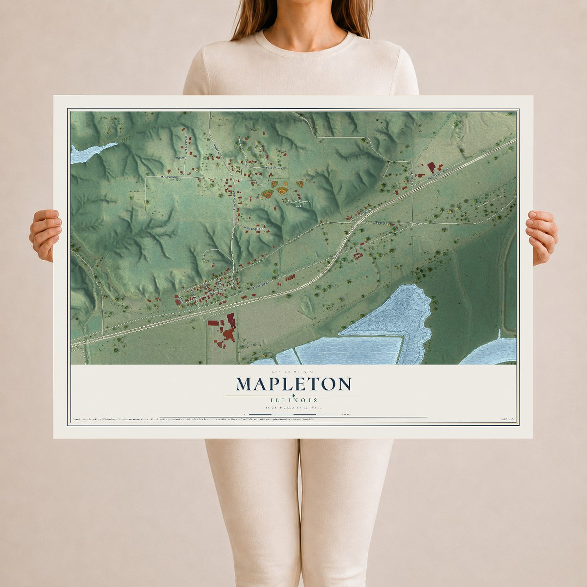 Map of Mapleton, Illinois, 24 x 36 inch unframed archival matte print