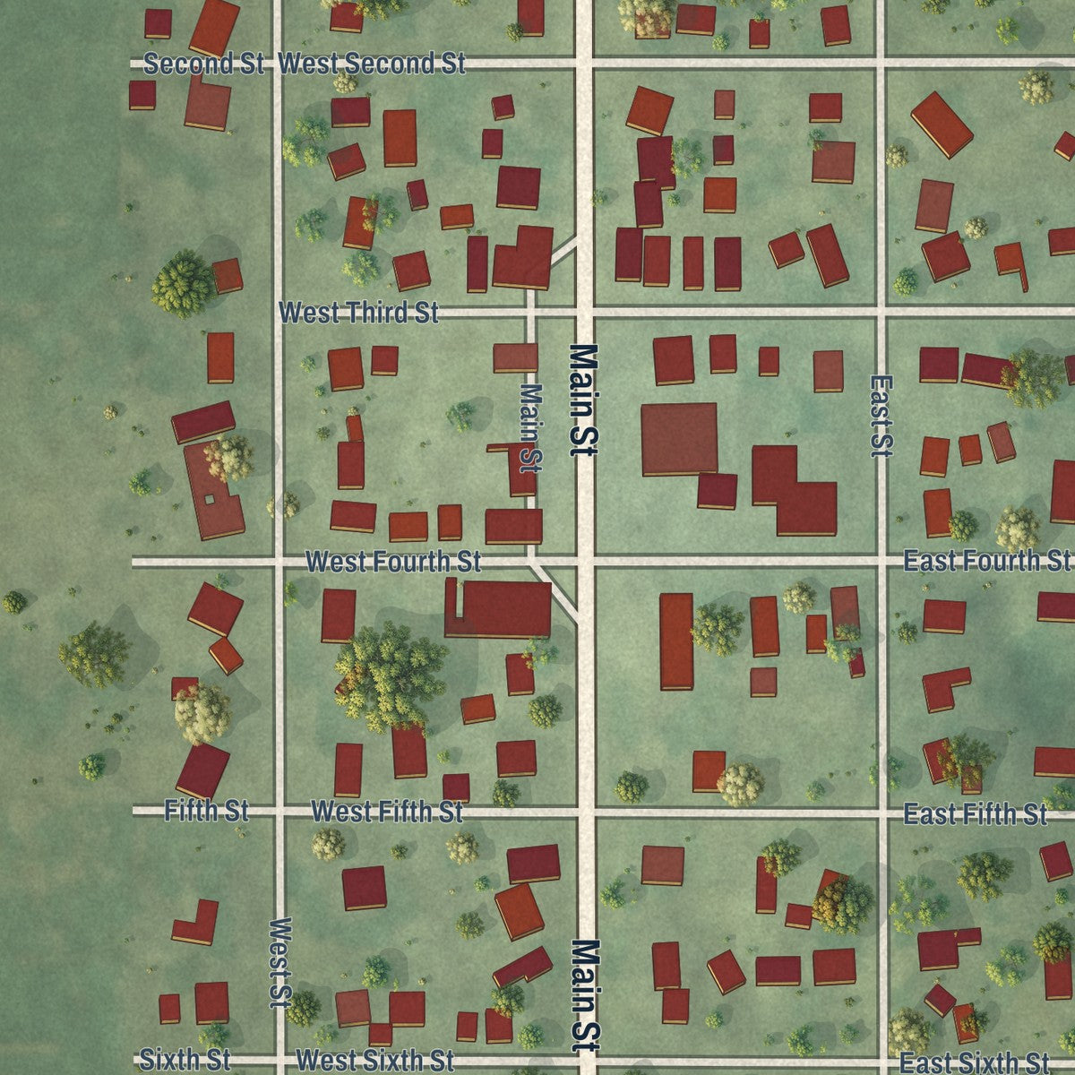 Close-up of the map of Maquon, Illinois print showing street and building detail