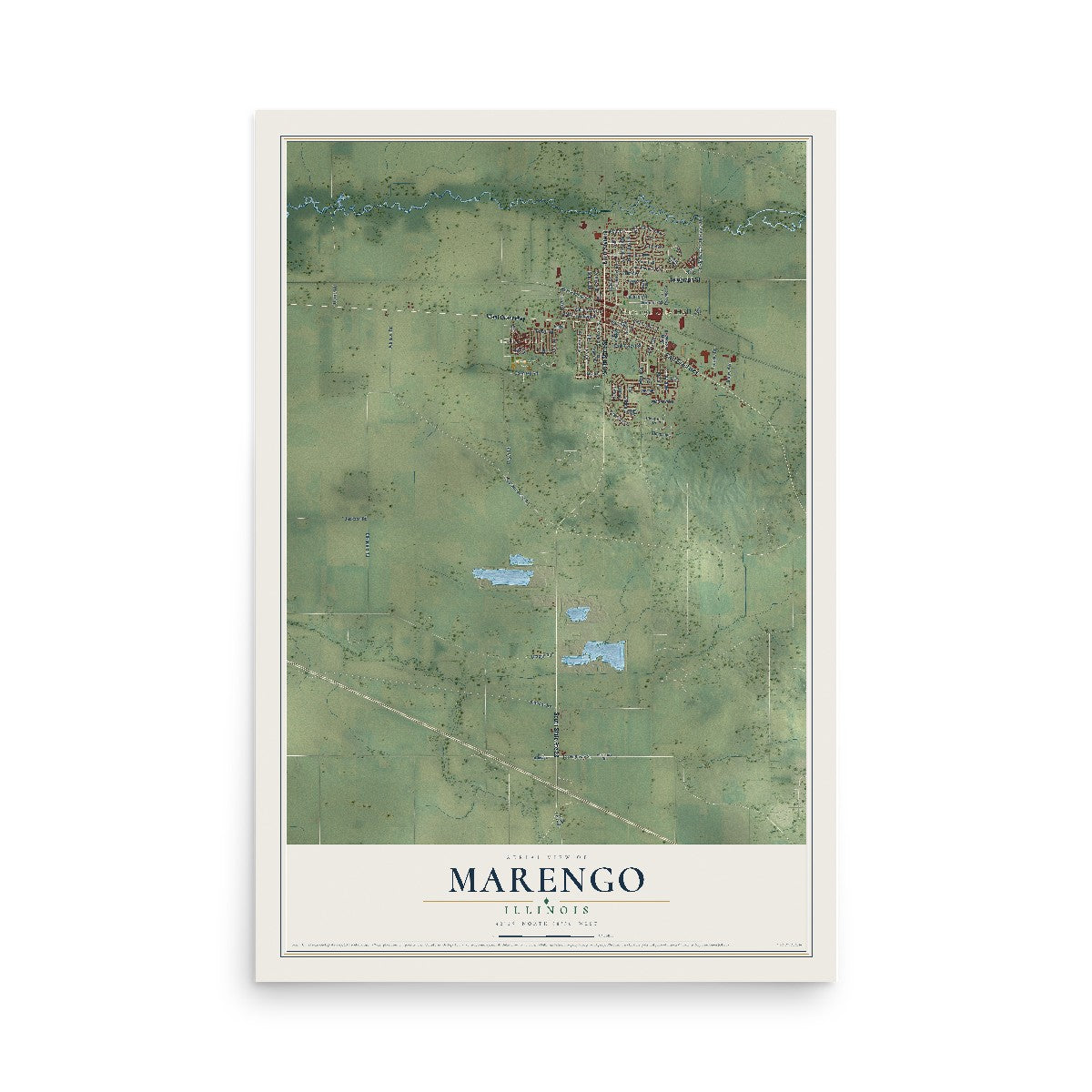 Map of Marengo, Illinois, 12 x 18 inch unframed archival matte print