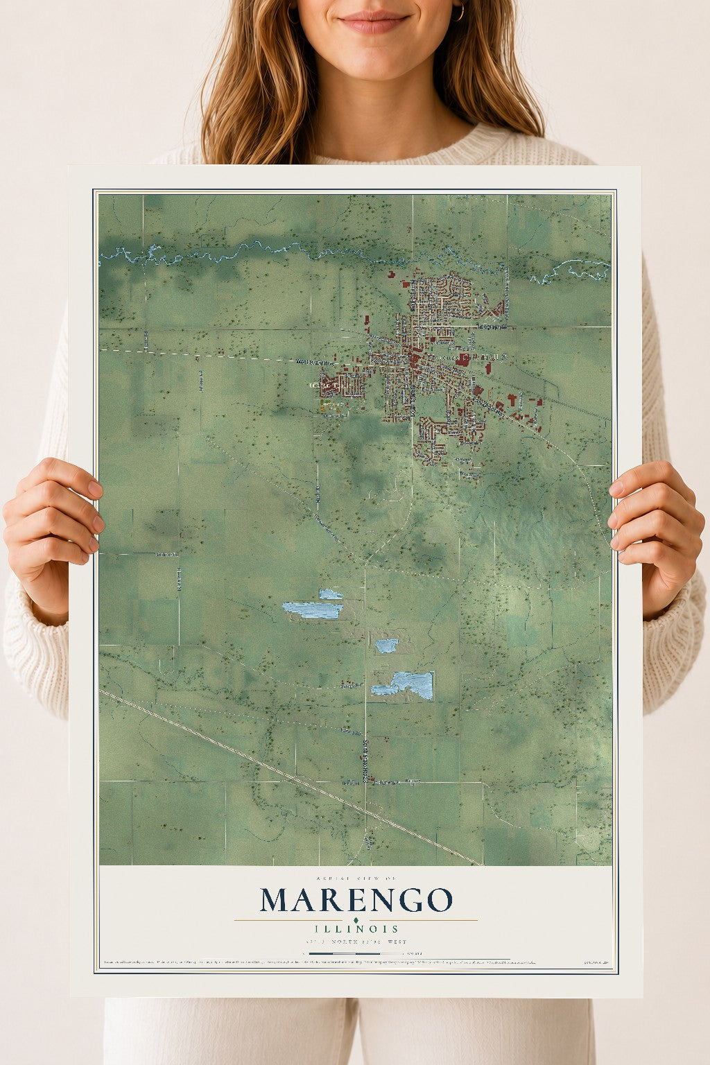 Map of Marengo, Illinois, 18 x 24 inch unframed archival matte print