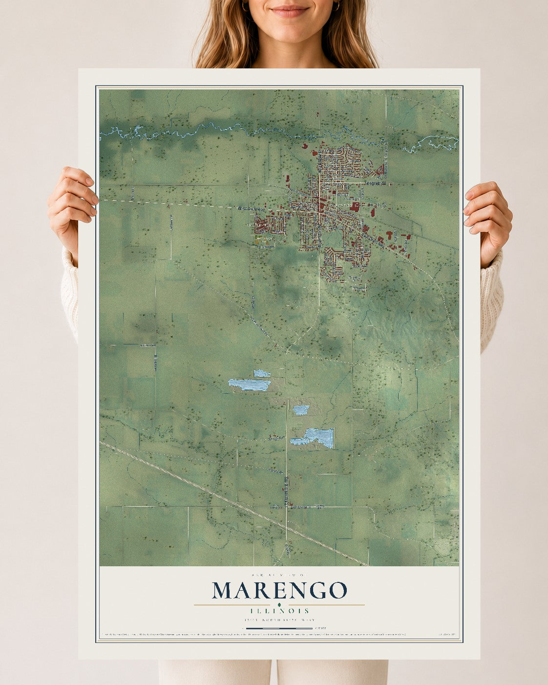 Map of Marengo, Illinois, 24 x 36 inch unframed archival matte print