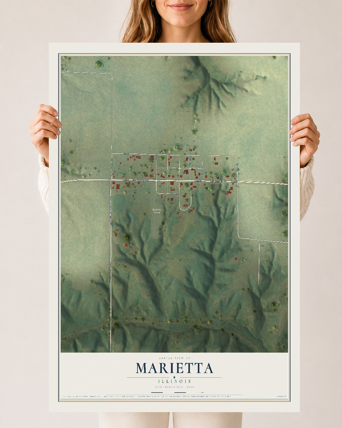 Map of Marietta, Illinois, 24 x 36 inch unframed archival matte print
