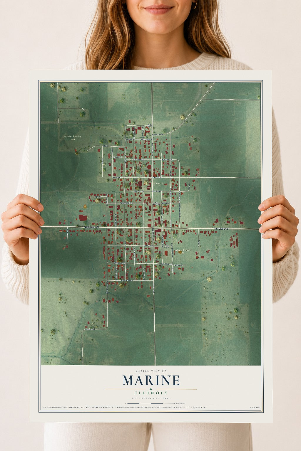 Map of Marine, Illinois, 18 x 24 inch unframed archival matte print