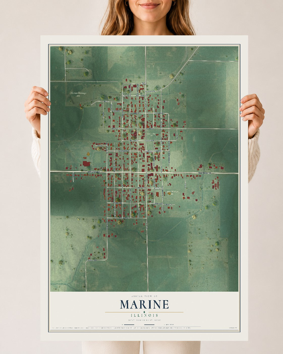 Map of Marine, Illinois, 24 x 36 inch unframed archival matte print