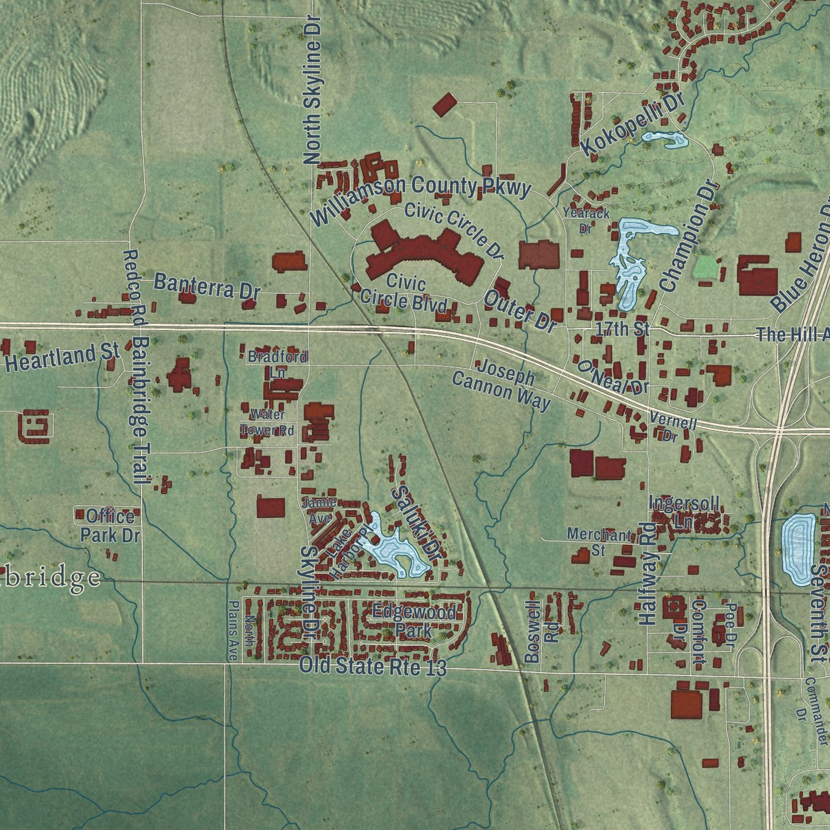 Second close-up of the map of Marion, Illinois print showing more streets and buildings