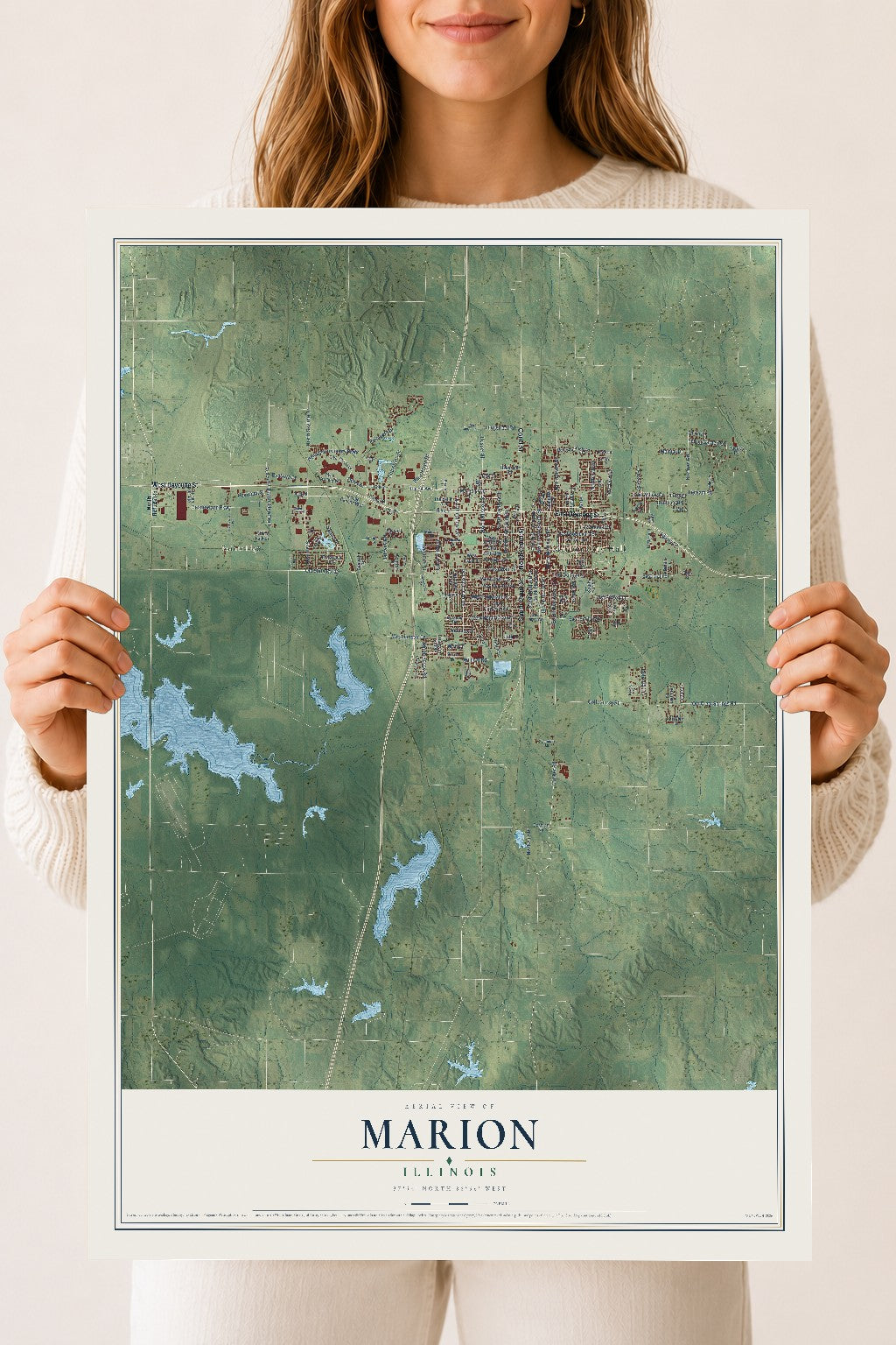 Map of Marion, Illinois, 18 x 24 inch unframed archival matte print