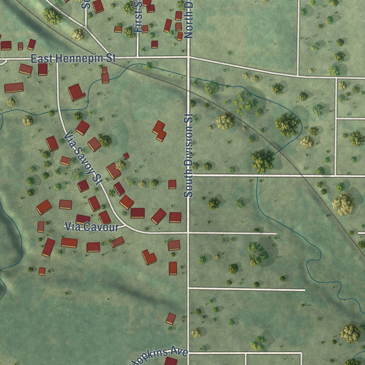 Second close-up of the map of Mark, Illinois print showing more streets and buildings