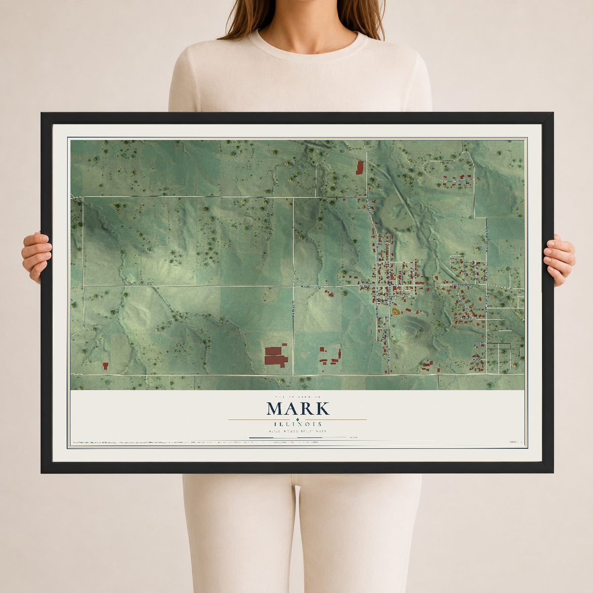 Map of Mark, Illinois, 24 x 36 inch print in a black wood frame