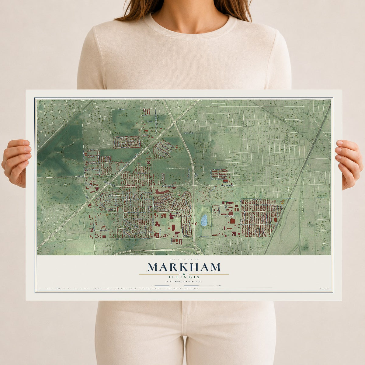 Map of Markham, Illinois, 12 x 18 inch unframed archival matte print