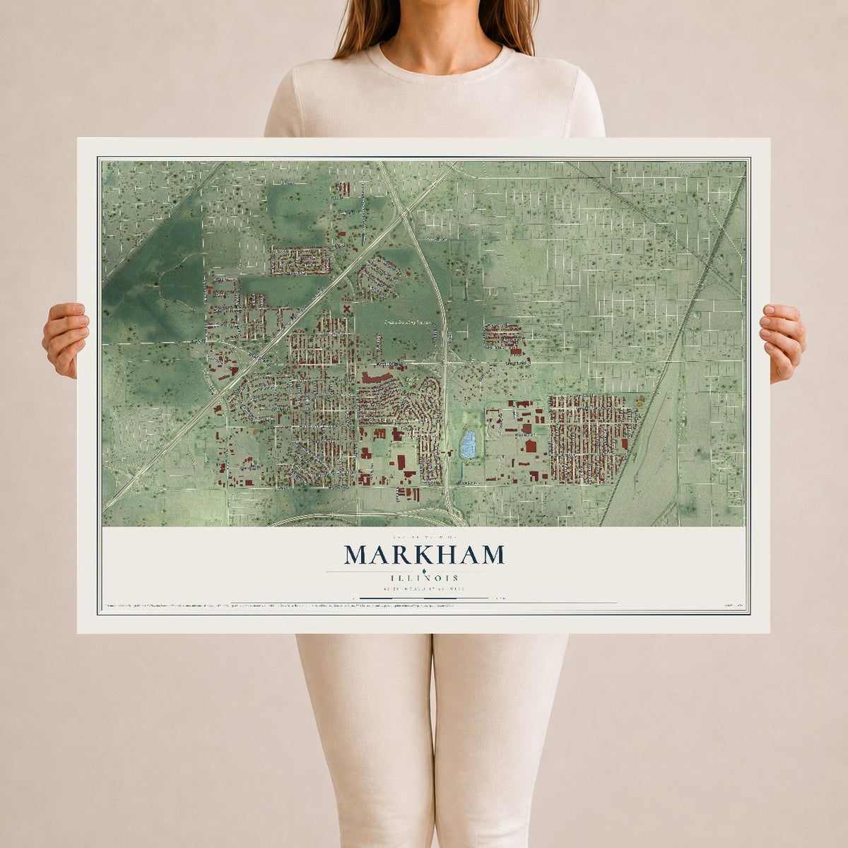 Map of Markham, Illinois, 24 x 36 inch unframed archival matte print