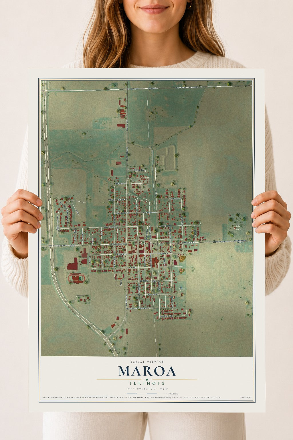 Map of Maroa, Illinois, 18 x 24 inch unframed archival matte print