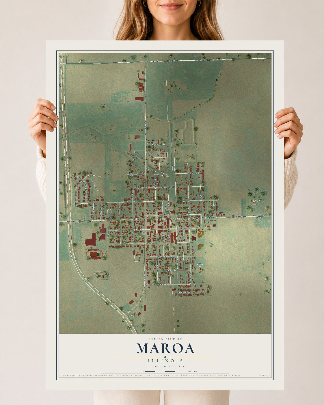 Map of Maroa, Illinois, 24 x 36 inch unframed archival matte print