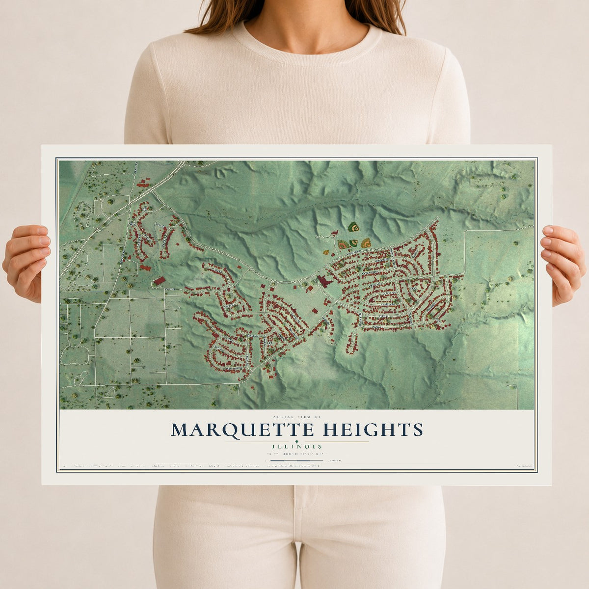 Map of Marquette Heights, Illinois, 12 x 18 inch unframed archival matte print