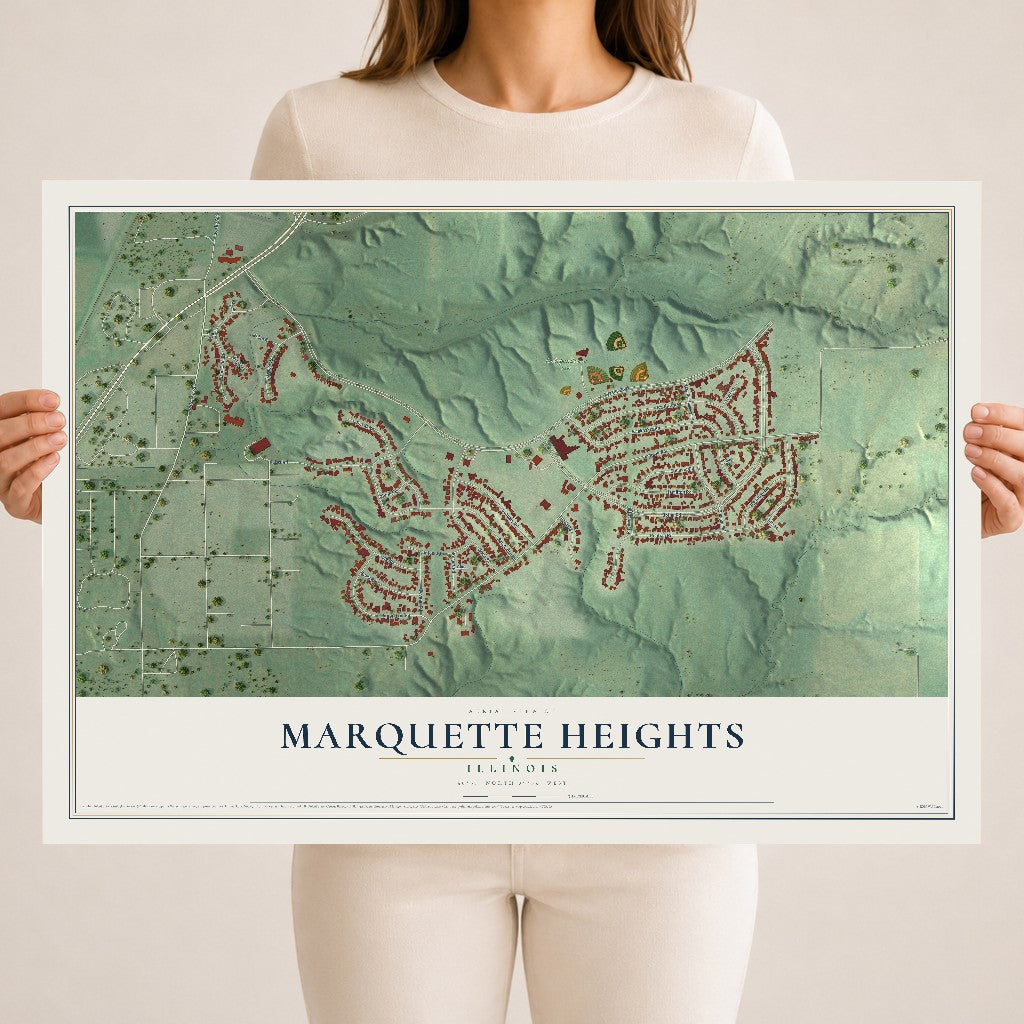 Map of Marquette Heights, Illinois, 18 x 24 inch unframed archival matte print