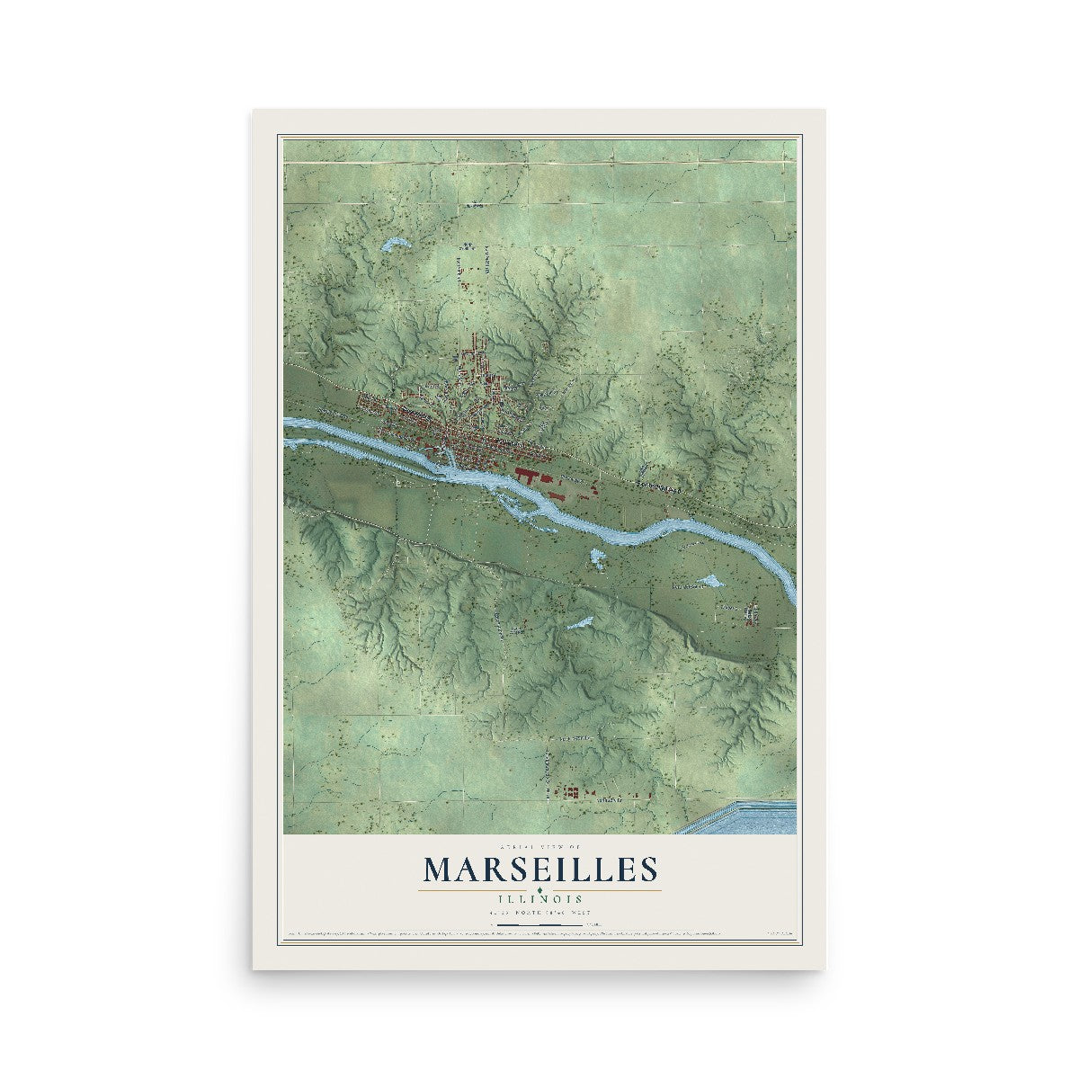 Map of Marseilles, Illinois, 12 x 18 inch unframed archival matte print