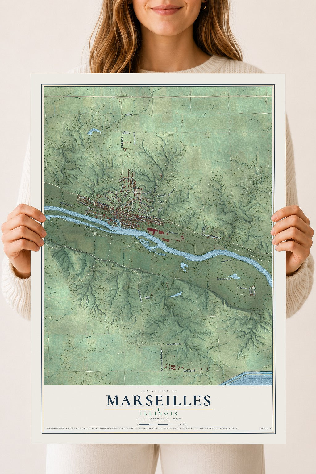 Map of Marseilles, Illinois, 18 x 24 inch unframed archival matte print