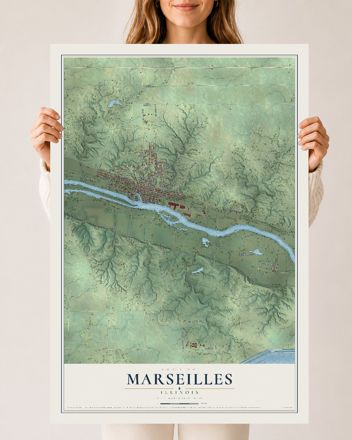 Map of Marseilles, Illinois, 24 x 36 inch unframed archival matte print