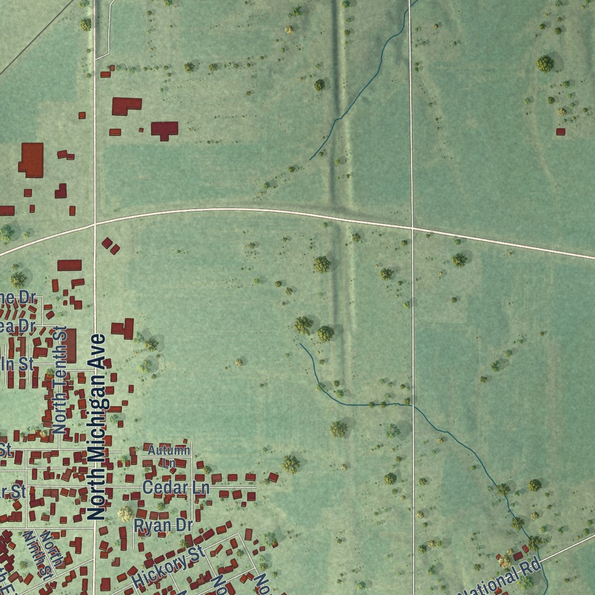 Second close-up of the map of Marshall, Illinois print showing more streets and buildings