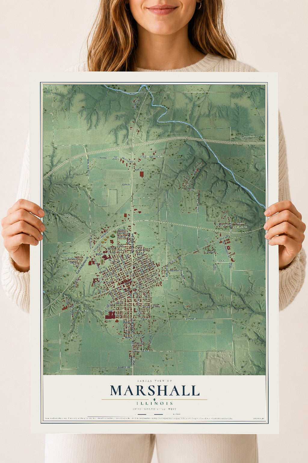Map of Marshall, Illinois, 18 x 24 inch unframed archival matte print