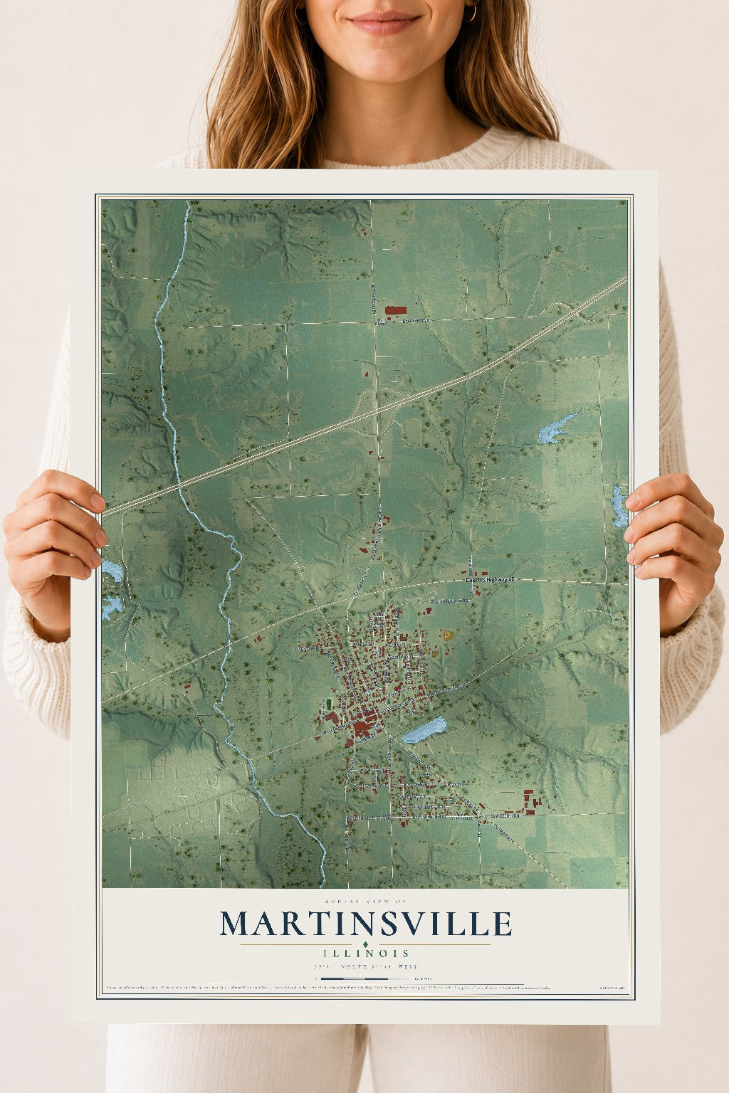 Map of Martinsville, Illinois, 18 x 24 inch unframed archival matte print