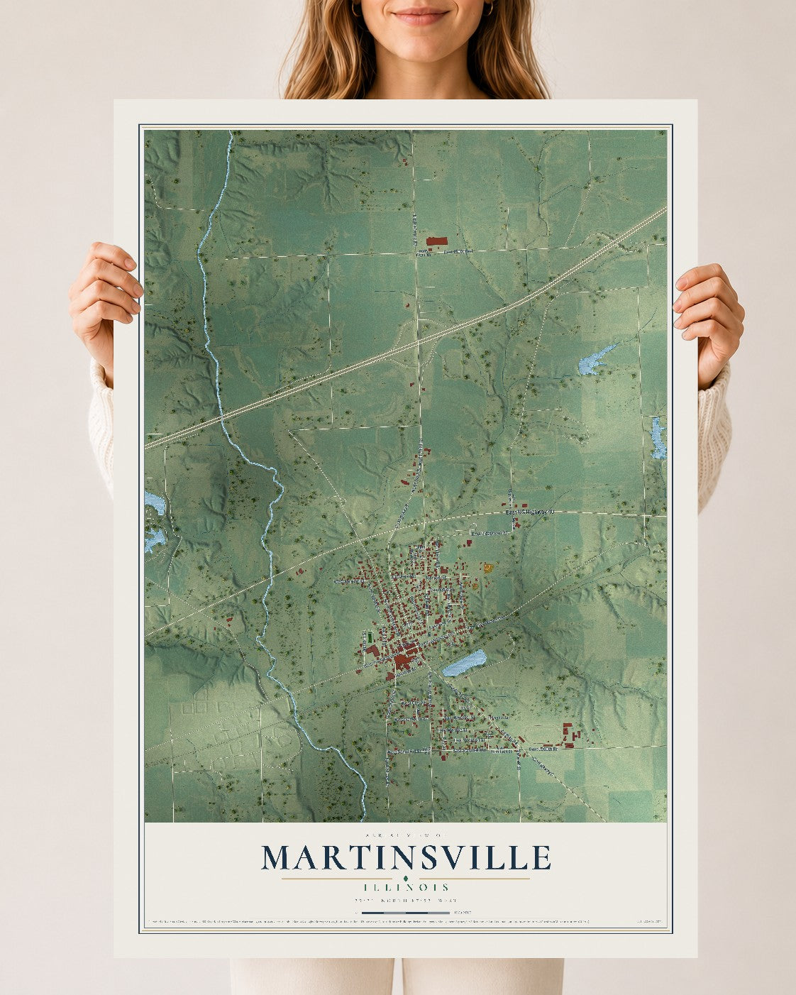 Map of Martinsville, Illinois, 24 x 36 inch unframed archival matte print