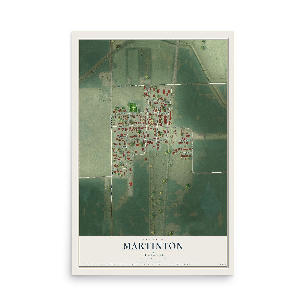 Map of Martinton, Illinois, 12 x 18 inch unframed archival matte print